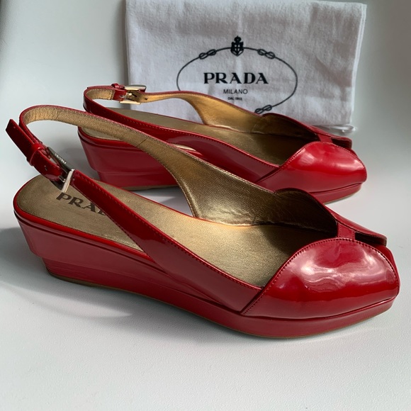 Prada Shoes - PRADA Vintage Red patent slingback peep toes 8.5